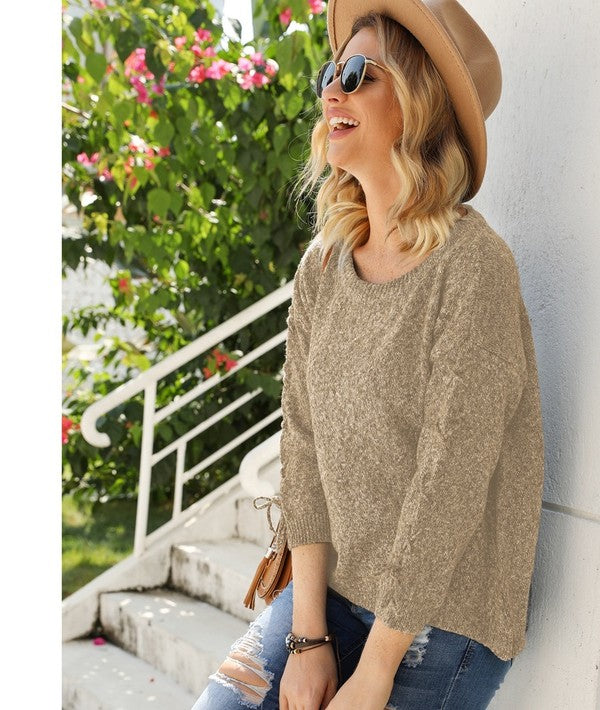 Hope Horizon Glitter Ribbed Long Sleeve Knit Sweater