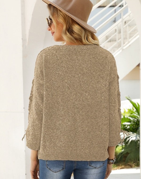 Hope Horizon Glitter Ribbed Long Sleeve Knit Sweater