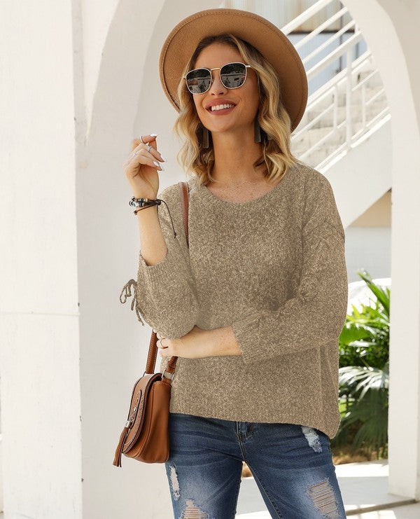 Hope Horizon Glitter Ribbed Long Sleeve Knit Sweater