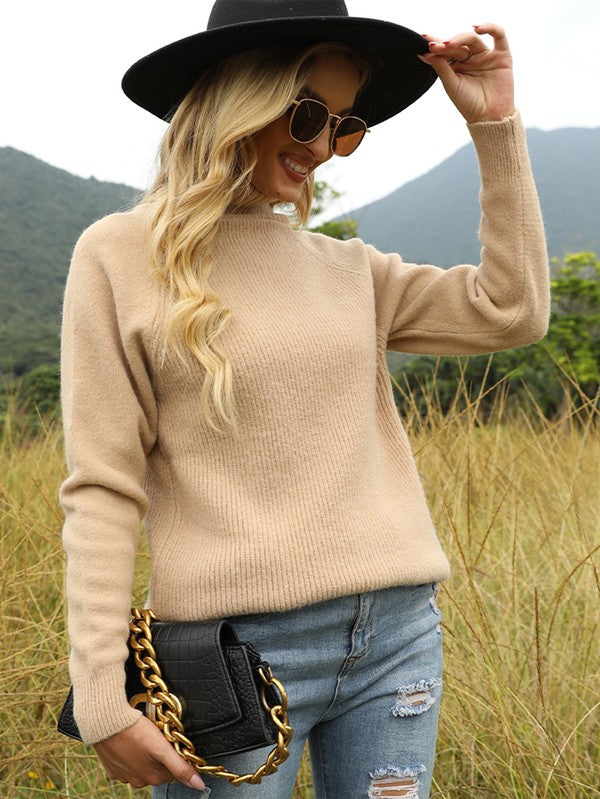 Hope Horizon Apricot Frenchy Mock Neck Drop Shoulder Sweater