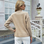 Hope Horizon Khaki Frenchy Mock Neck Drop shoulder Sweater