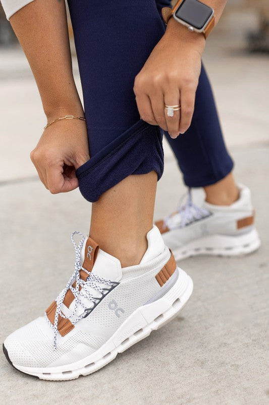 Nicole Navy Fleece Leggings – Full Length Warm Style with Pocket