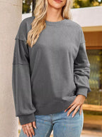 Striped Round Neck Long Sleeve Sweatshirt – Casual Cozy Style