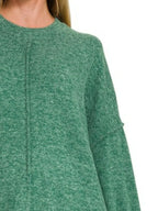 Green Marled Oversized Pullover Sweater – Cozy & Effortless Style