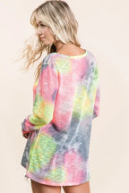 Tie-Dye Print Low Gauge Knit Top | Trendy Women’s Casual Lightweight Shirt