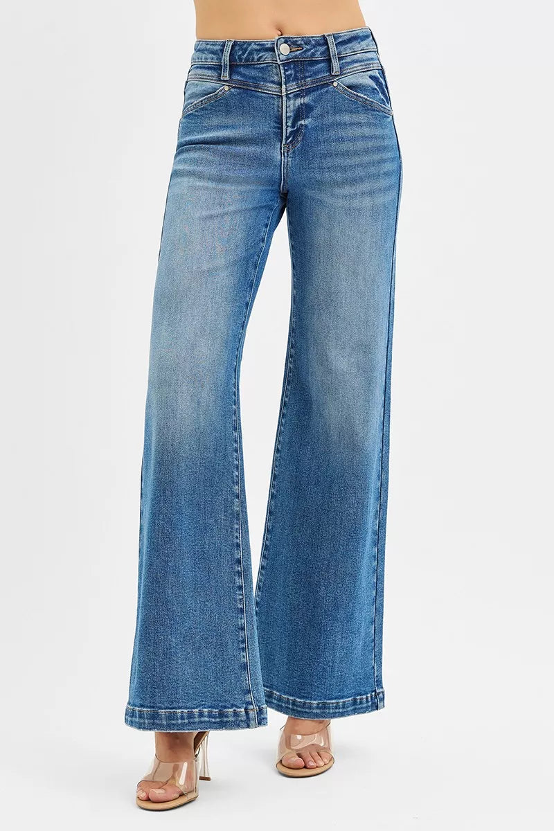 Risen High Rise Wide Leg Jeans