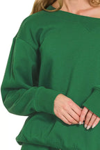 Zenana Fleece Boat Neck Sweatshirt & Shorts Set – Cozy Chic Style