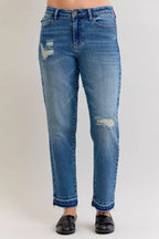 Judy Blue Mid Rise Boyfriend Patch & Repair Jeans – Edgy Denim Style