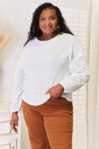 Eyelet Round Neck Blouse – Dropped Shoulders & Feminine Detailing