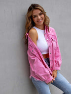 Distressed Drop Shoulder Denim Jacket – Casual Oversized Style
