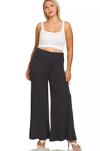 Zenana Plus Size Fold Over Waist Pants – Comfy Full Size Wide Leg Fit