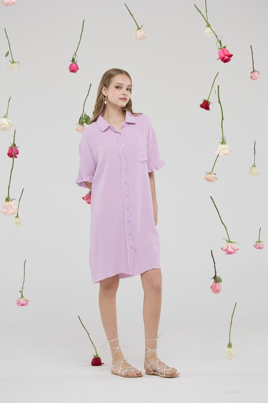 Noflik Plus Frayed Edge Shirt Dress – Breezy Button Down Style