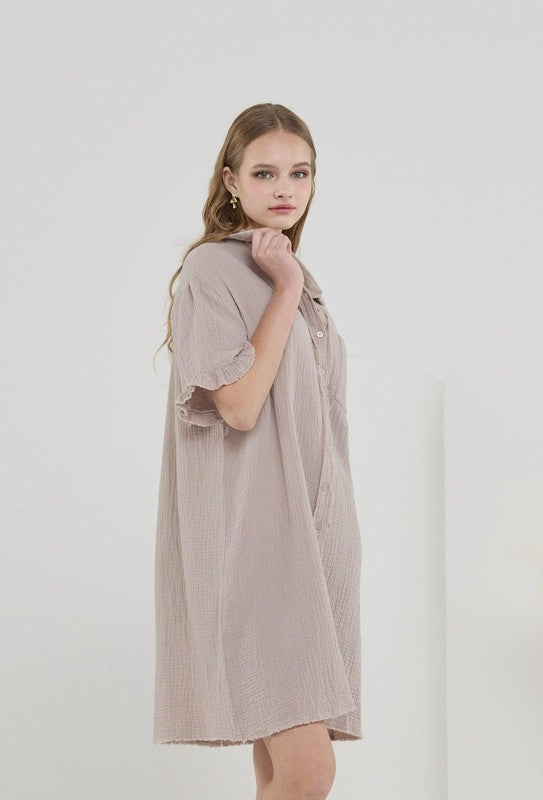 Noflik Plus Frayed Edge Shirt Dress – Breezy Button Down Style