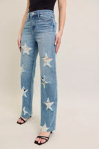 Judy Blue High Waist Rigid Magic Star Destroy Jeans – 90’s Straight Fit