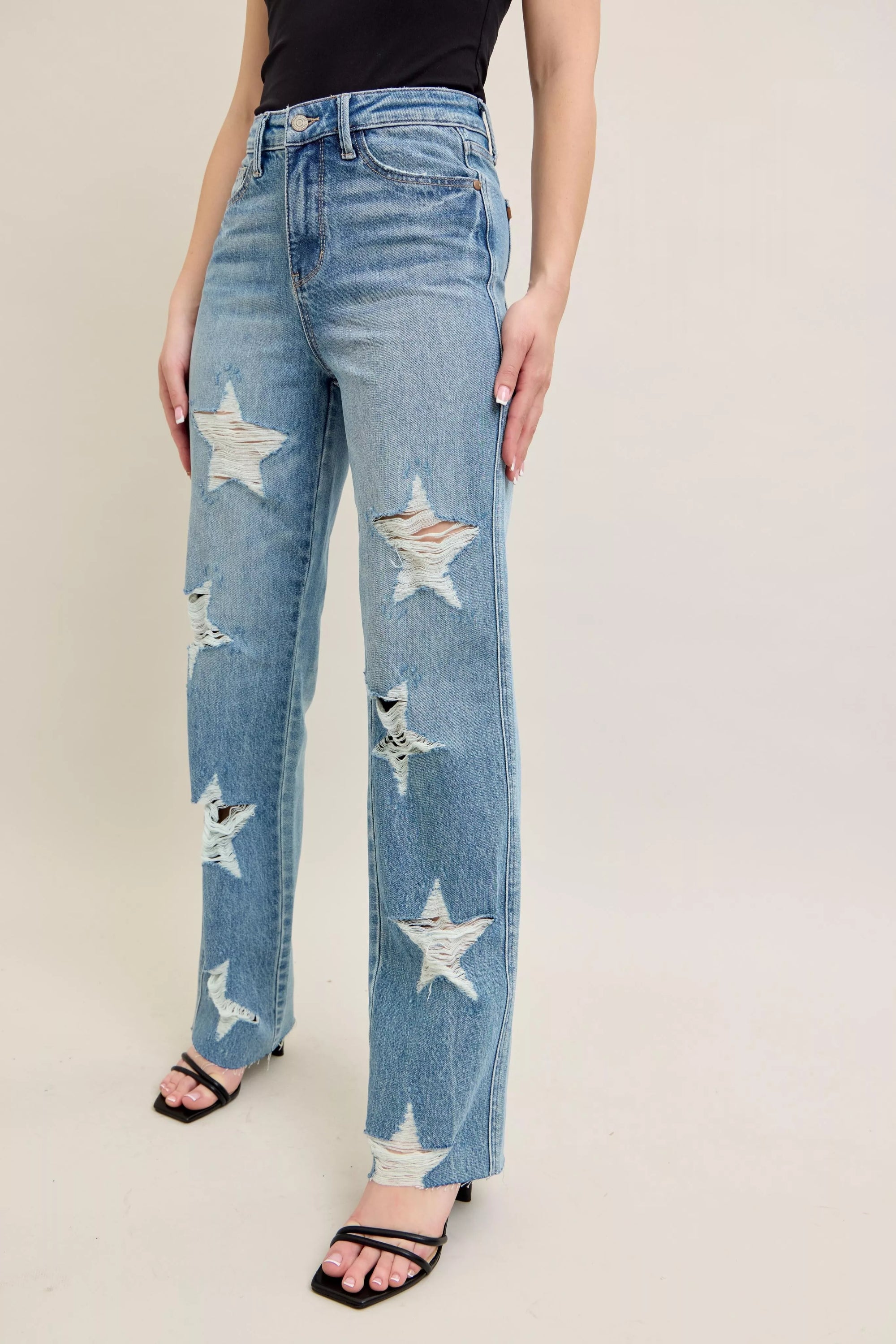 Judy Blue High Waist Rigid Magic Star Destroy Jeans – 90’s Straight Fit