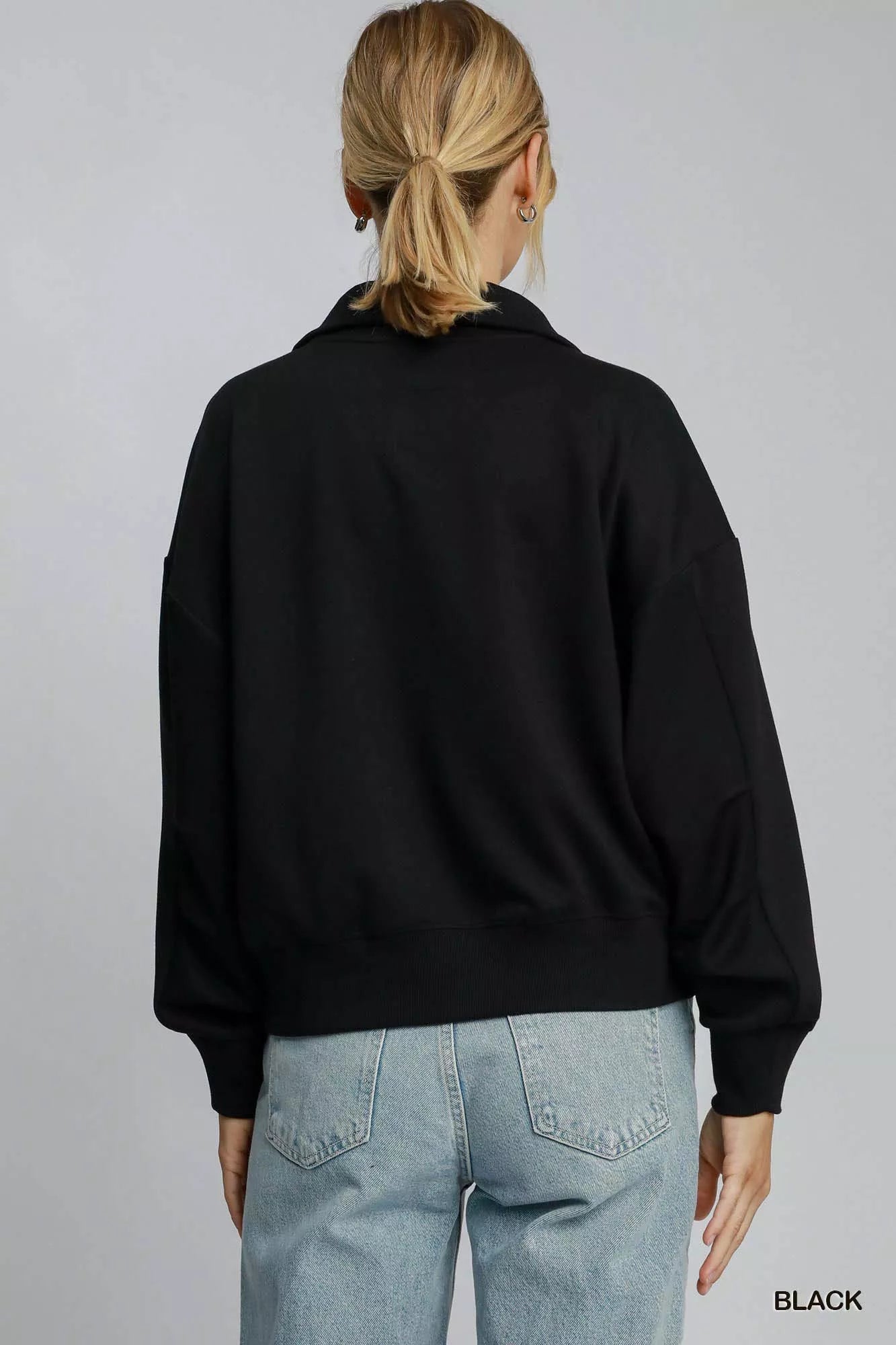 Umgee Half Zip Drop Shoulder Sweatshirt – Casual Chic Everyday Comfort