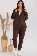 Maroon oversized zip-up funnel-neck jacket with patch pockets and long sleeves
