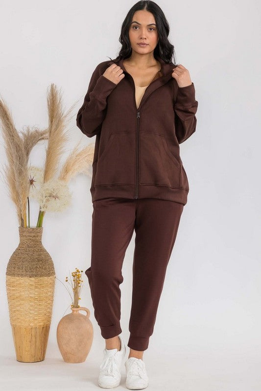 Maroon oversized zip-up funnel-neck jacket with patch pockets and long sleeves