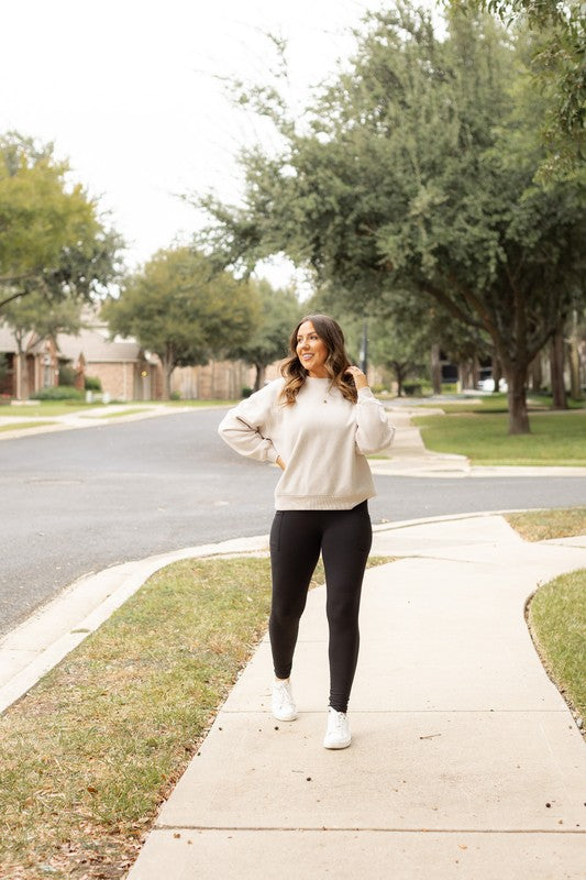 Black high-waist full-length leggings, relaxed fit for everyday wear