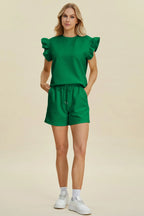 Textured Ruffle Sleeve Top & Shorts Set – Cute, Comfy & Stylish