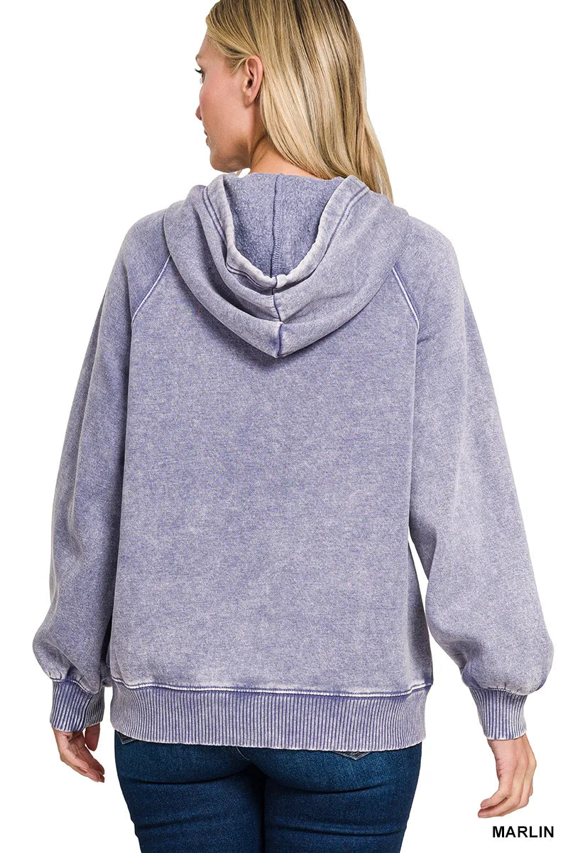 Acid Wash Fleece Hoodie with Kangaroo Pocket – Cozy & Stylish