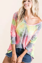 Tie-Dye Print Low Gauge Knit Top | Trendy Women’s Casual Lightweight Shirt