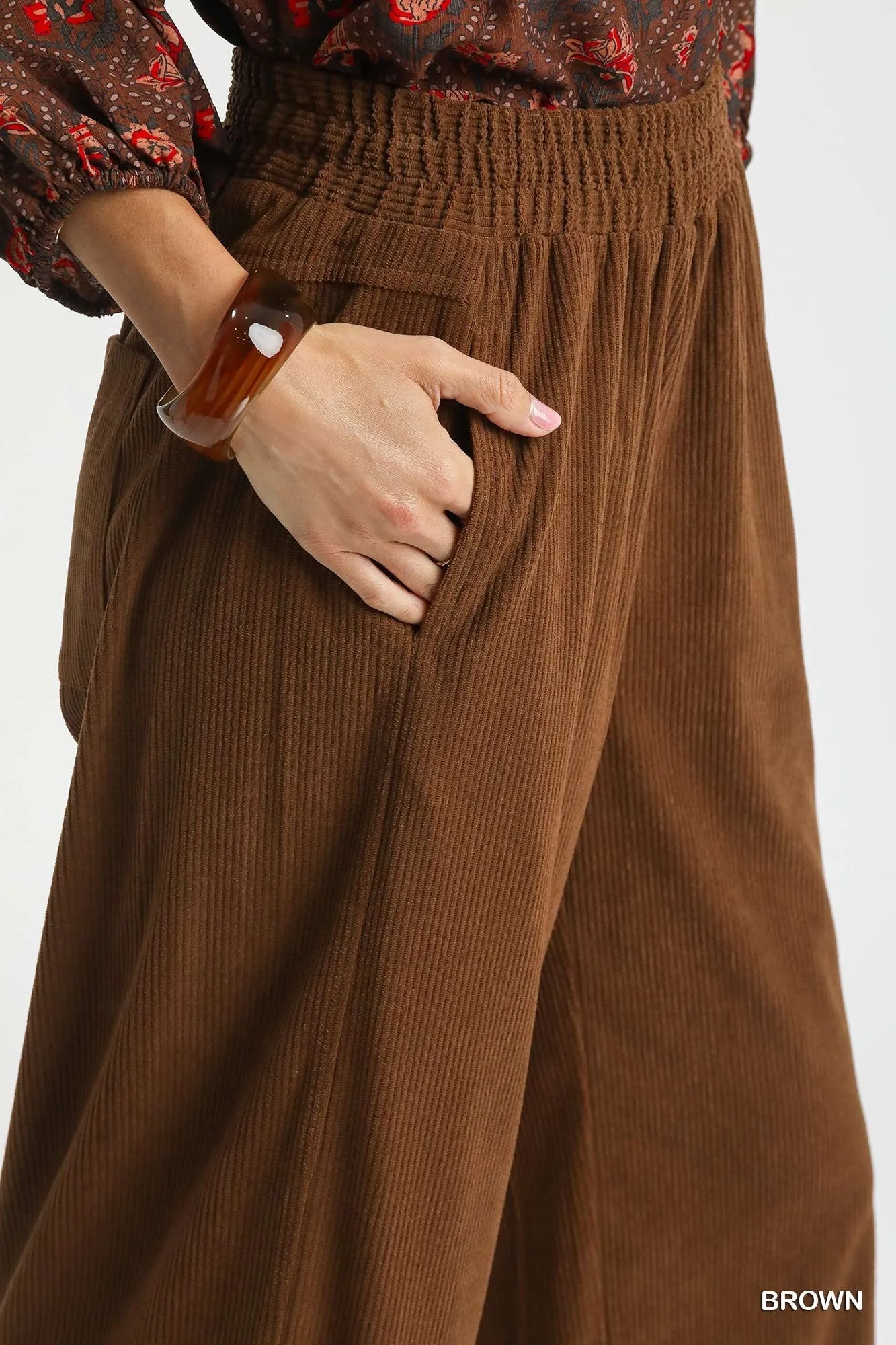 Brown Wide-Leg Palazzo Pants – Elastic Waist, Pockets & Flowy Fit