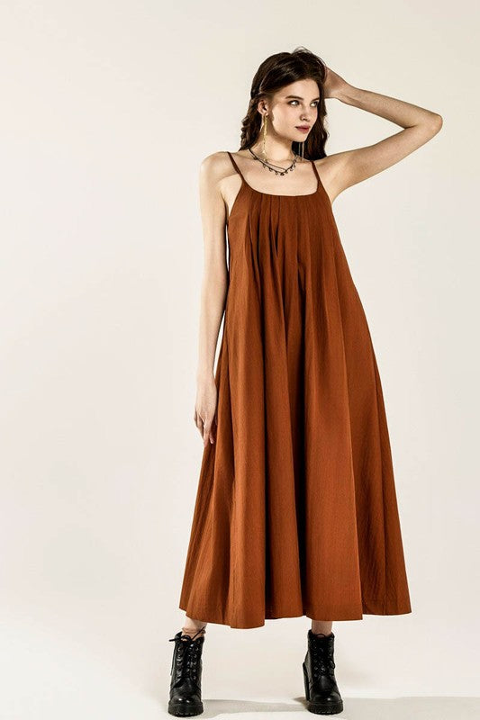 Noflik Sleeveless Tuck Detail Dress with tie back