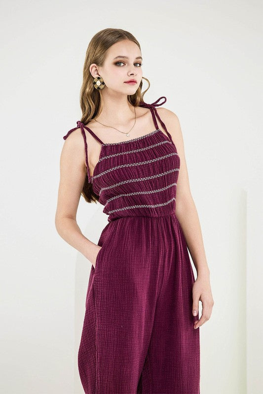 Noflik Plus Smocked Top Jumpsuit – Wide Leg Gauze Chic Style