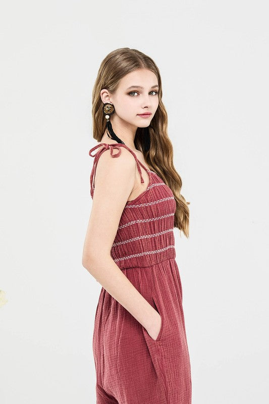 Noflik Plus Smocked Top Jumpsuit – Wide Leg Gauze Chic Style