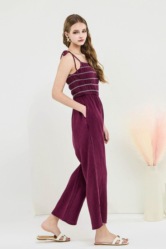 Noflik Plus Smocked Top Jumpsuit – Wide Leg Gauze Chic Style