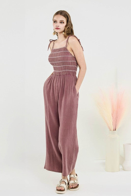 Noflik Plus Smocked Top Jumpsuit – Wide Leg Gauze Chic Style