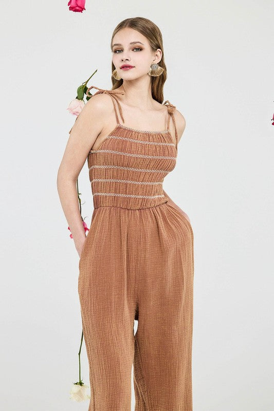 Noflik Plus Smocked Top Jumpsuit – Wide Leg Gauze Chic Style