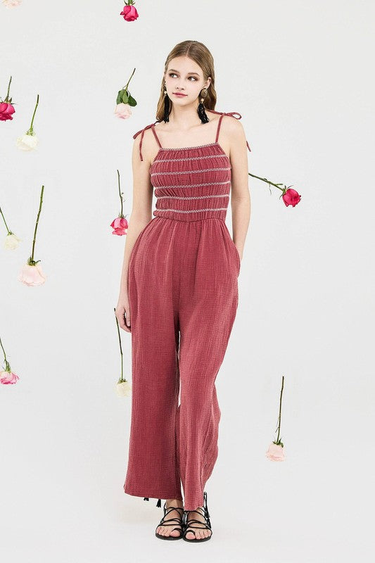 Noflik Plus Smocked Top Jumpsuit – Wide Leg Gauze Chic Style