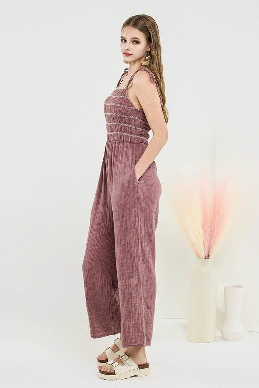 Noflik Plus Smocked Top Jumpsuit – Wide Leg Gauze Chic Style