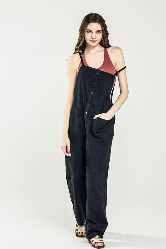 Noflik Plus Sleeveless Overall Jumpsuit – Chic Button Down Style