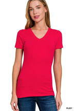Zenana Basic Cotton V-Neck Tee – Classic, Soft & Everyday Essential