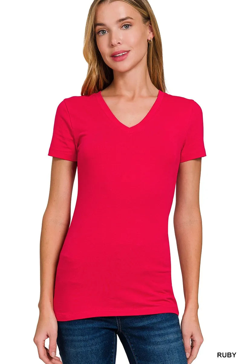 Zenana Basic Cotton V-Neck Tee – Classic, Soft & Everyday Essential