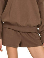 Brown Ribbed Knit Off-Shoulder Lounge Set – Cozy Chic Two-Piece