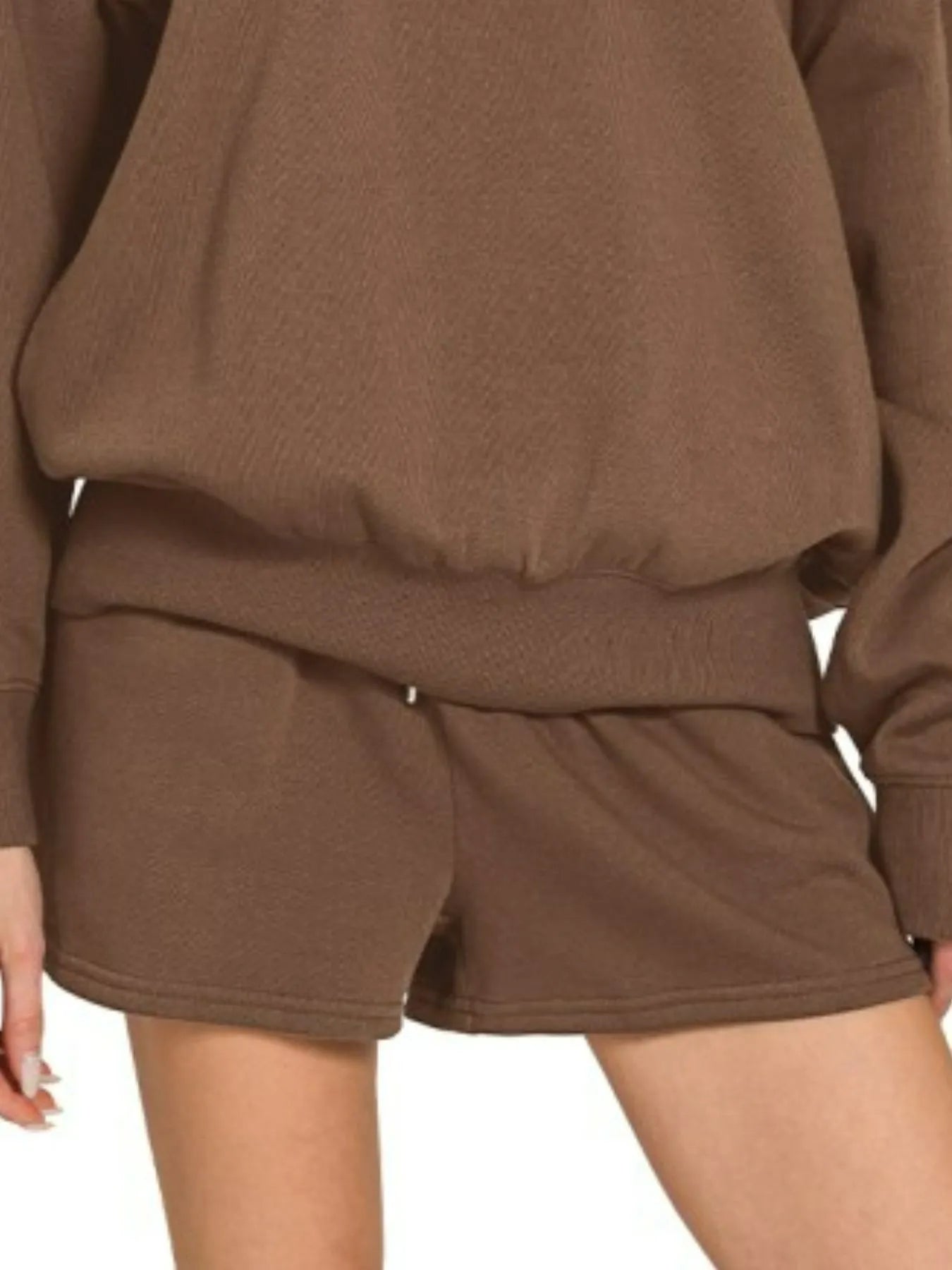 Brown Ribbed Knit Off-Shoulder Lounge Set – Cozy Chic Two-Piece