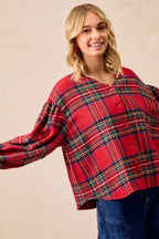 BiBi Christmas Plaid V-Neck Flounce Sleeve Jacket