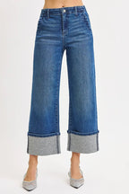 High Rise Ankle Rhinestone Cuffed Jeans – Trendy Cropped Denim