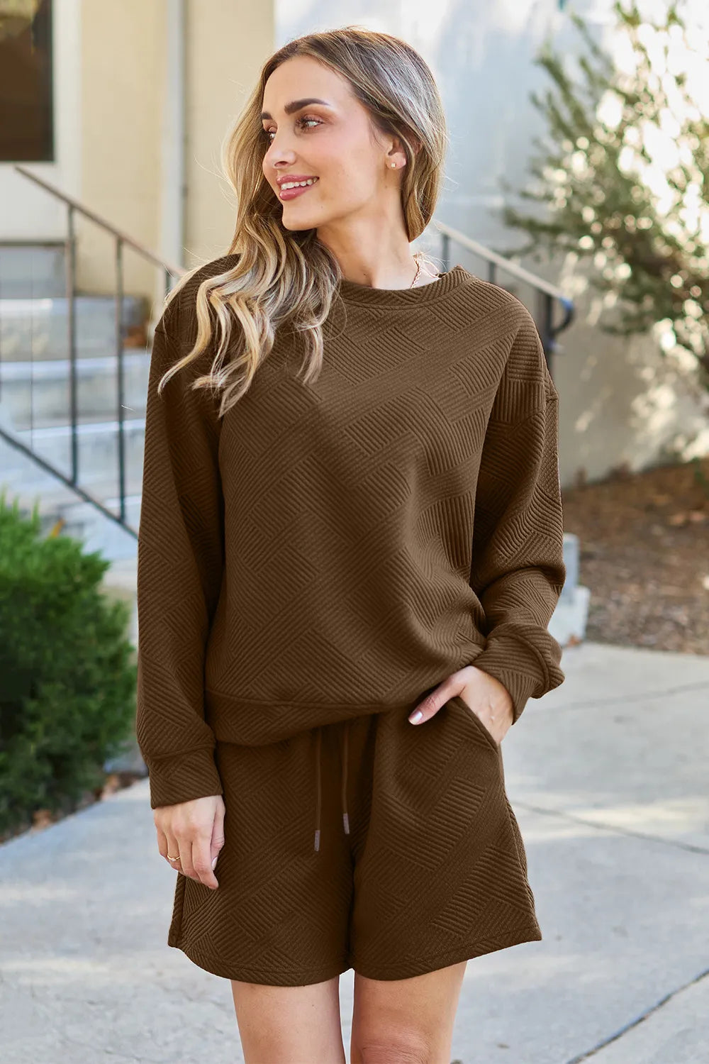 Textured Long Sleeve Top & Shorts Set – Comfy, Stylish & Versatile