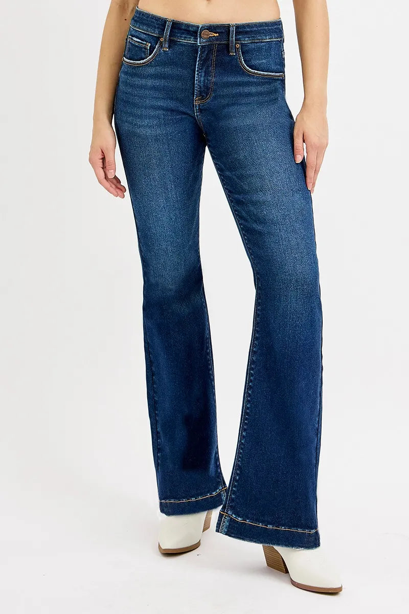 Tummy Control Mid Rise Flare Jeans – Slimming & Stylish Denim