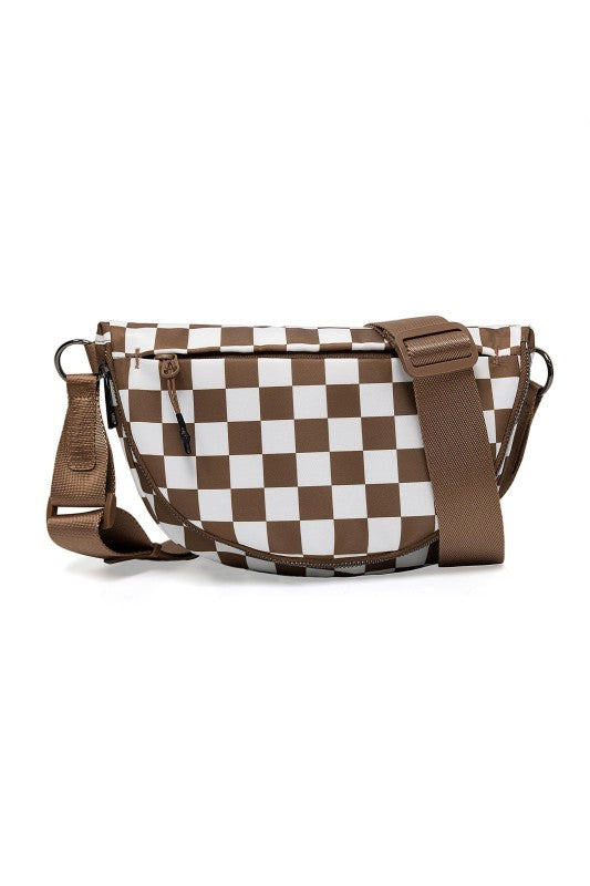 Aili’s Corner Olivia Checkered Crossbody – Trendy Nylon Foldover Bag