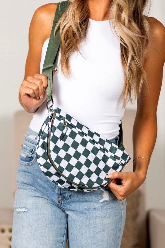 Aili’s Corner Olivia Checkered Crossbody – Trendy Nylon Foldover Bag