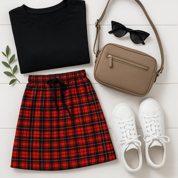 The Helena Red Plaid Jogger Skirt – Cozy Casual with Festive Flair