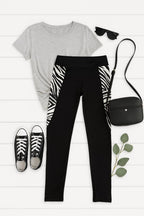 Black zebra print panel leggings with pockets