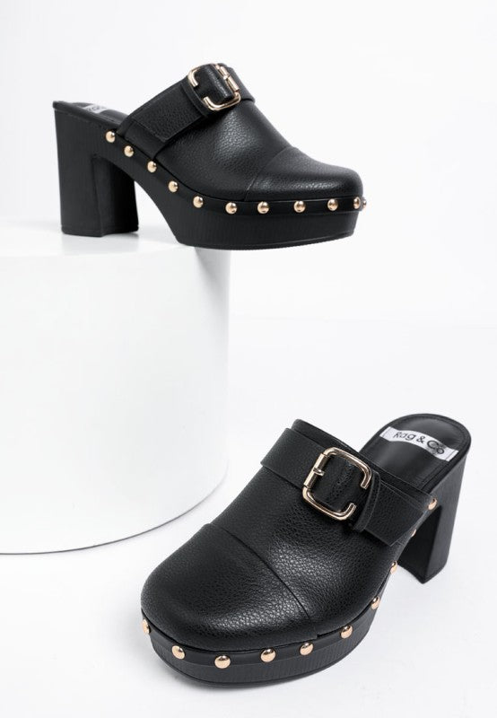 Rag Company Septim Leather Clog Heels – Genuine Studded Chic Style