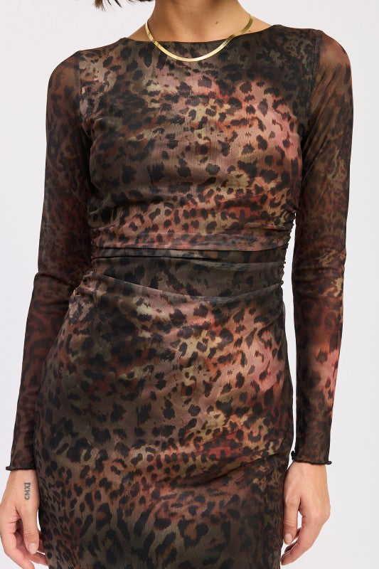 Emory Park Mini Mesh Dress – Open Back Animal Print Chic Style